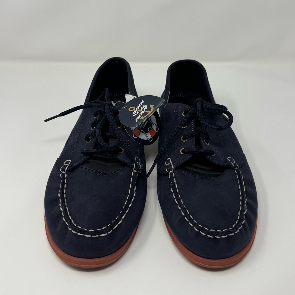 Skechers Navy and Rust Boat Shoes with Moccasin Stitching